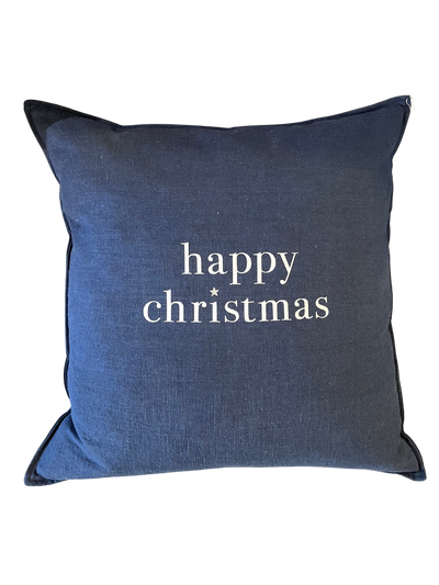 Chalk "Happy Christmas" Square Natural Fibre Cushion-Homeware-Ohh! By Gum - Shop Sustainable