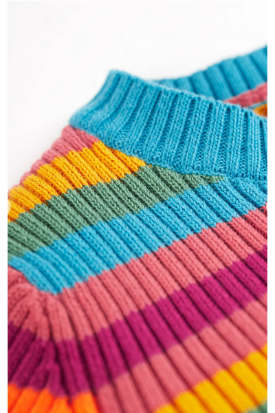 Frugi Zoe Knitted Jumper in Rosehip Rainbow Stripe-Kids-Ohh! By Gum - Shop Sustainable