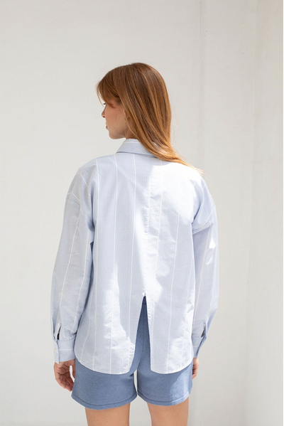 Mus & Bombon Oversized Long Sleeve Shirt - Blue Stripe-Womens-Ohh! By Gum - Shop Sustainable