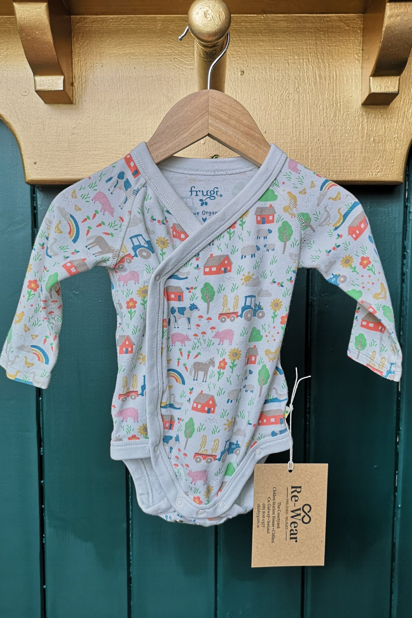 Re-Wear Frugi Kimono Wrap Style Body Vest Farm Print in size 3 - 6 mth-Re-Wear-Ohh! By Gum - Shop Sustainable
