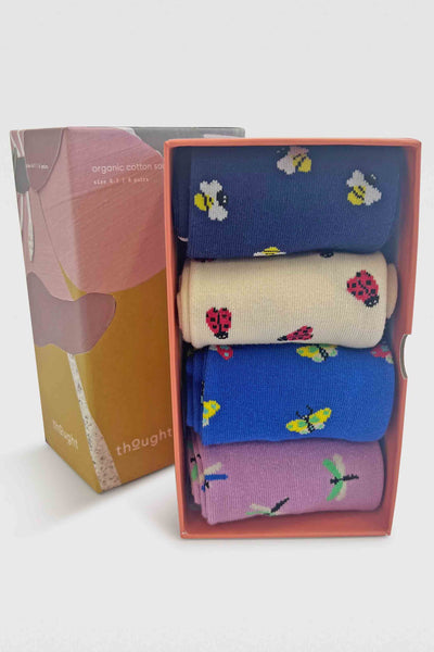 Thought Cloris Insect Organic Cotton 4 Sock Gift Box-Womens-Ohh! By Gum - Shop Sustainable