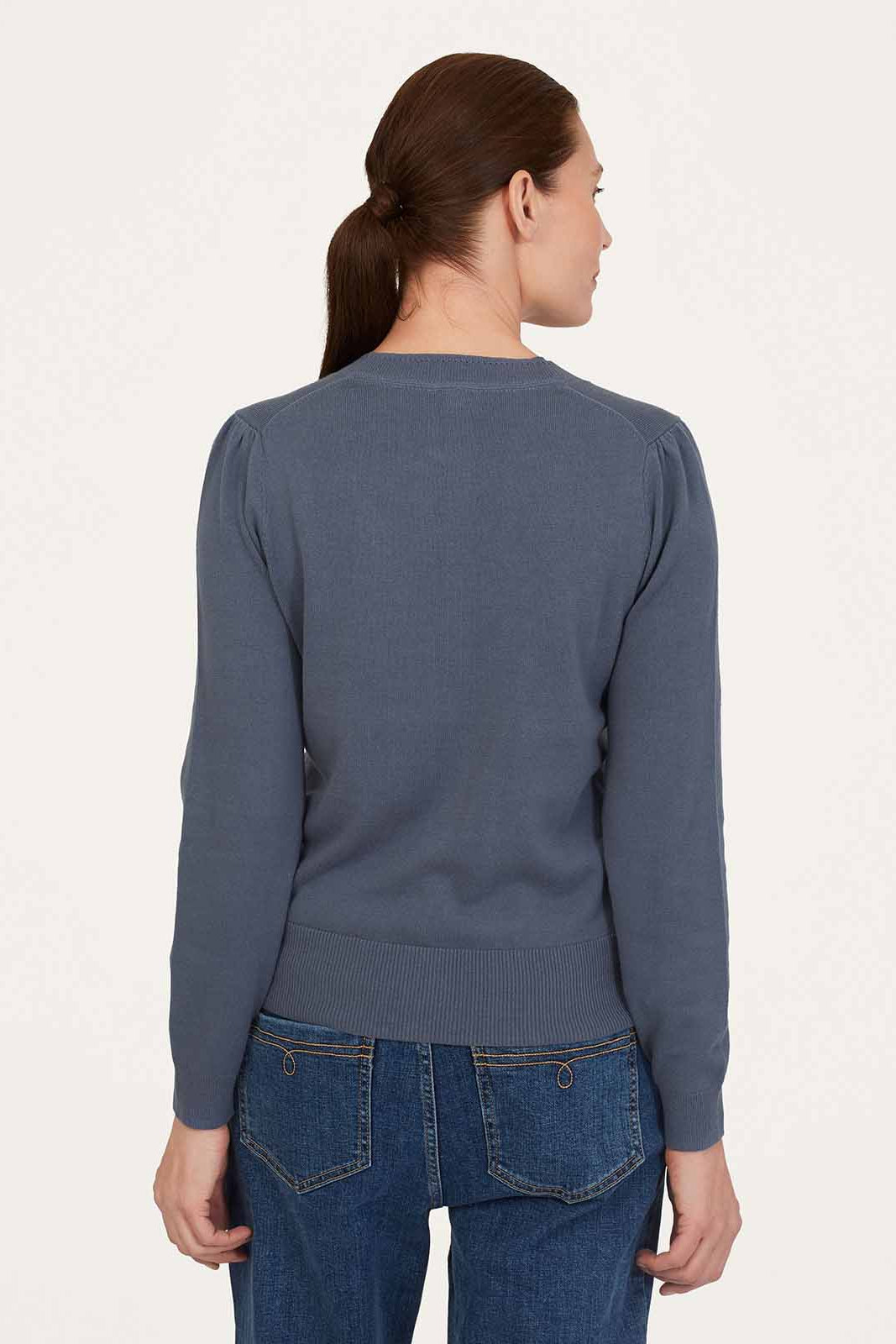 Thought Dotti Organic Cotton V-Neck Cardigan in Storm Blue-Womens-Ohh! By Gum - Shop Sustainable