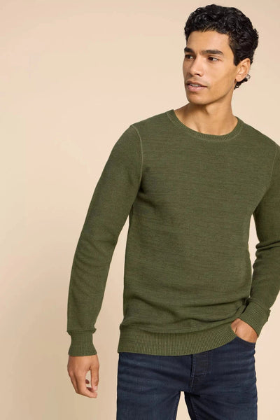 White Stuff Attadale Crew Neck Khaki Green Jumper-Mens-Ohh! By Gum - Shop Sustainable