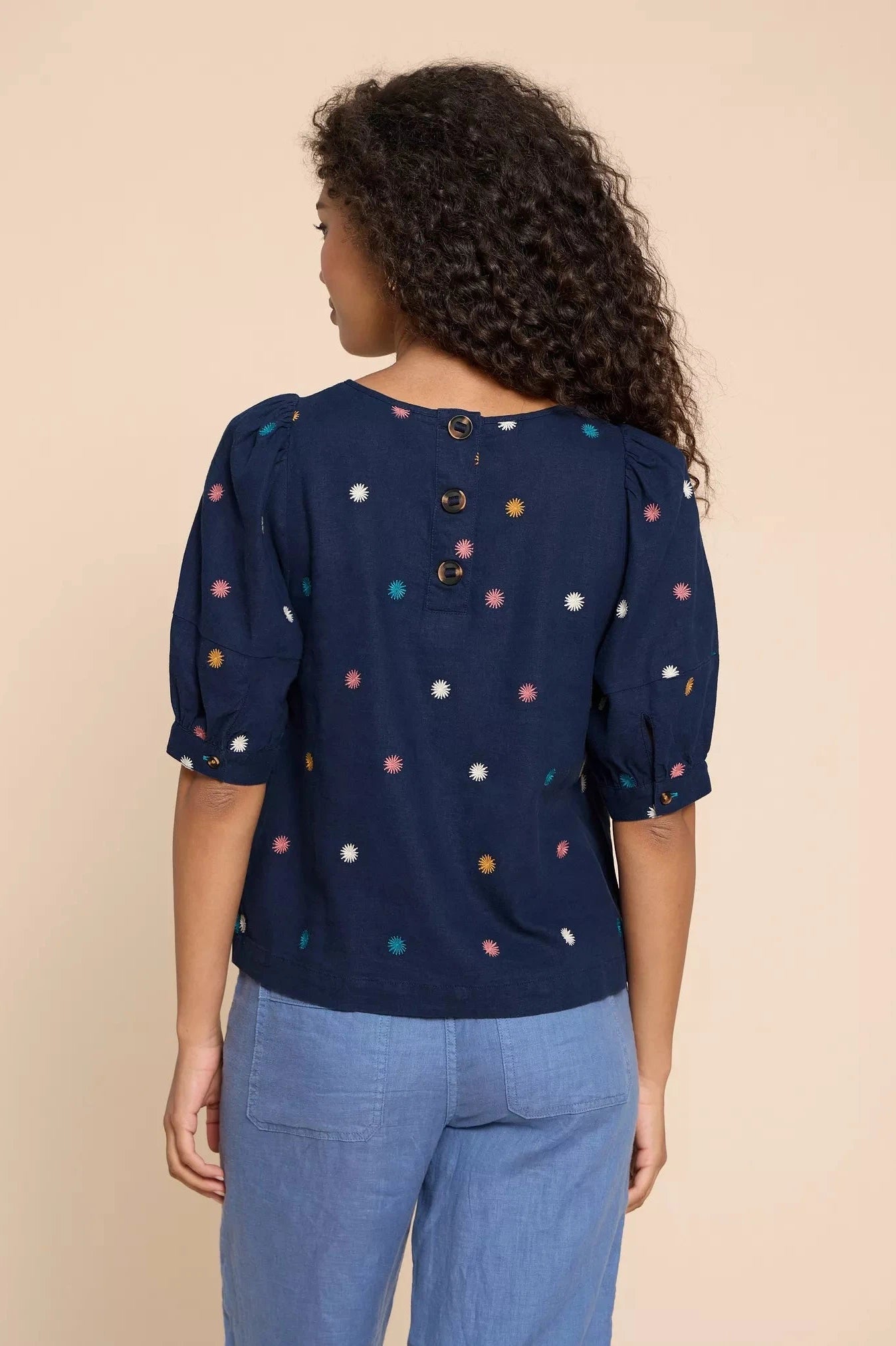 White Stuff Shelly Linen Blend Top - Navy Multi-Womens-Ohh! By Gum - Shop Sustainable