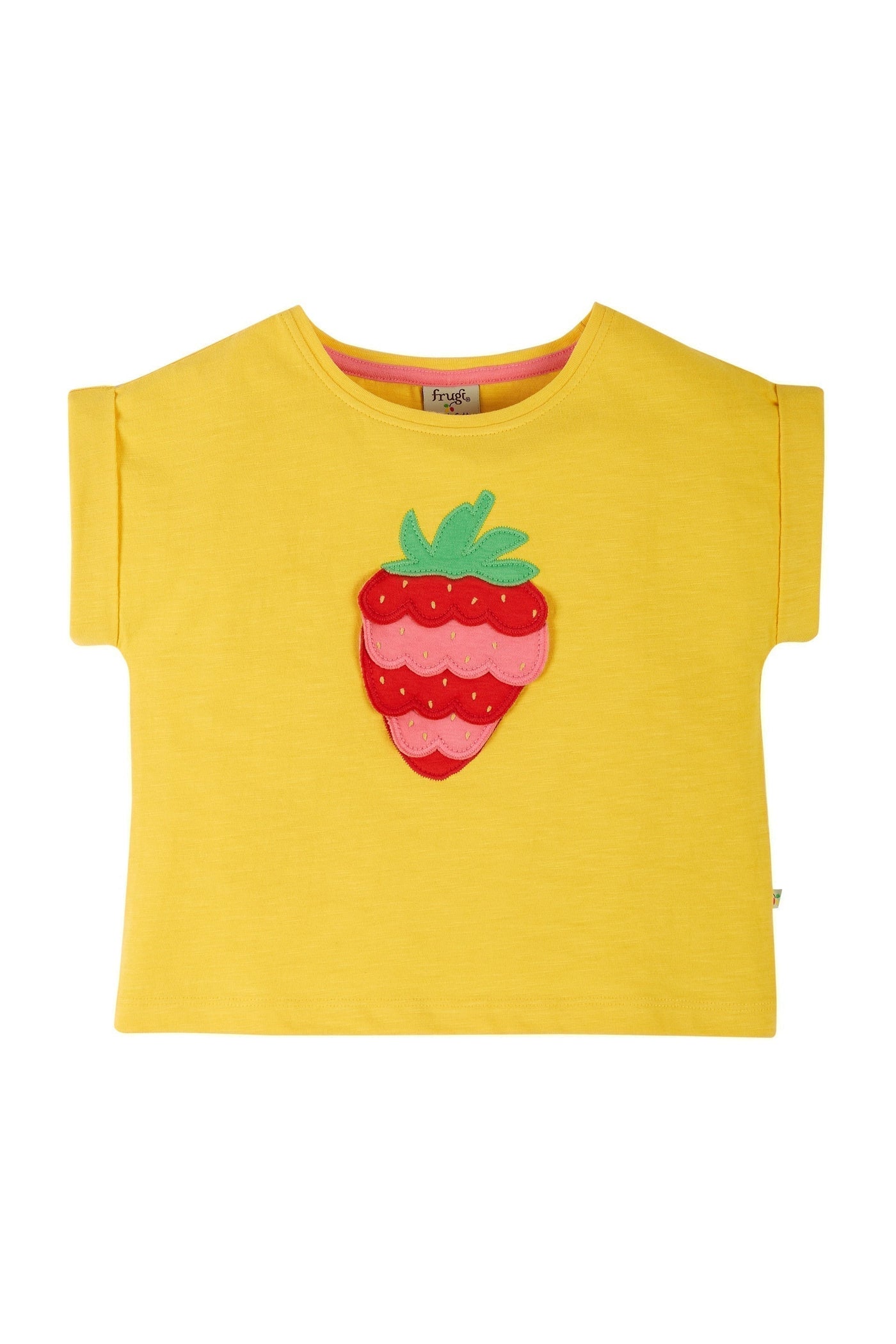 Frugi Sophia Slub T-Shirt in Yellow, Strawberry-Kids-Ohh! By Gum - Shop Sustainable
