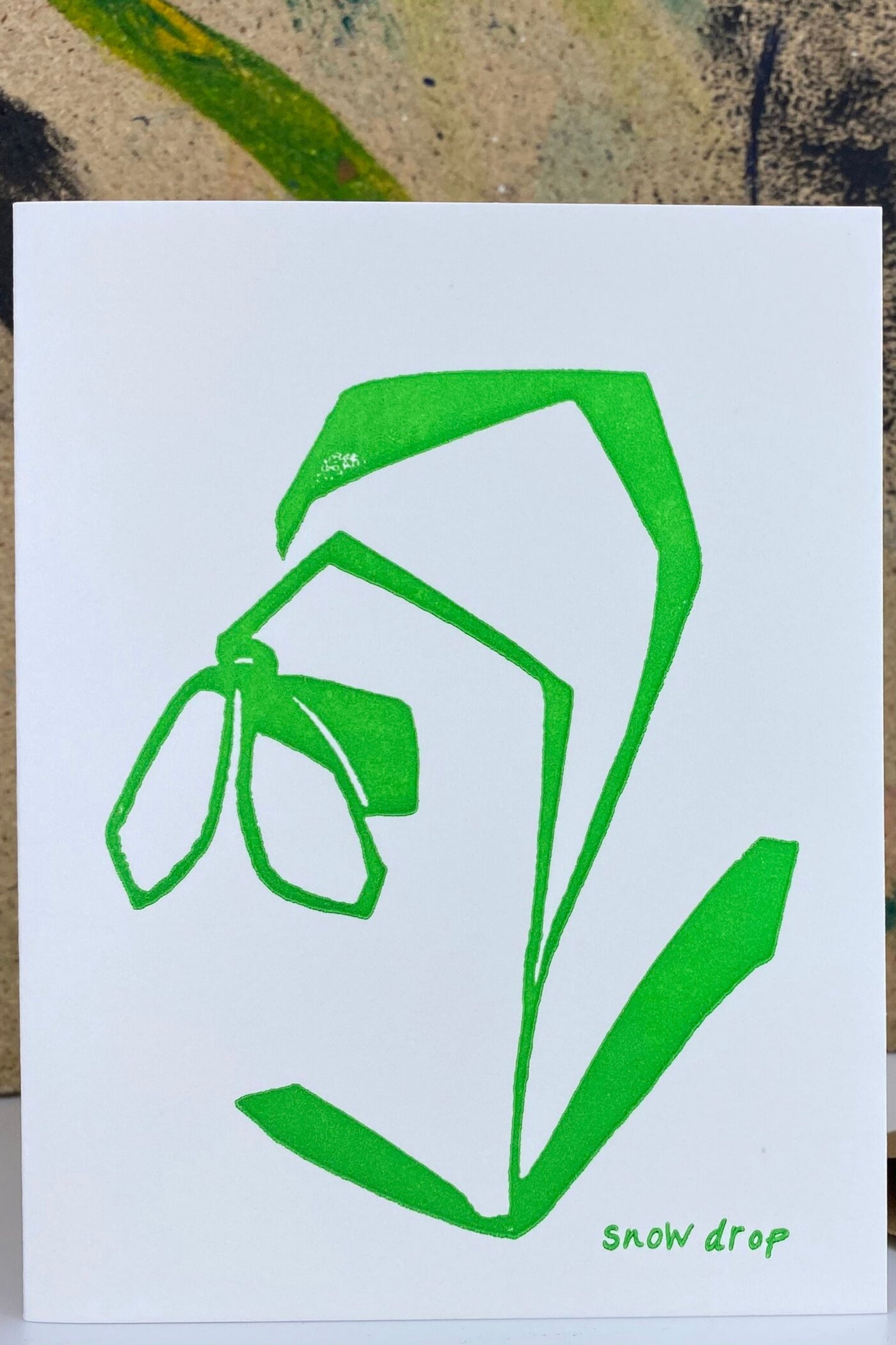 The Pear in Paper Snowdrop Greeting Card ( Linoprint / Letterpress )-stationery-Ohh! By Gum - Shop Sustainable