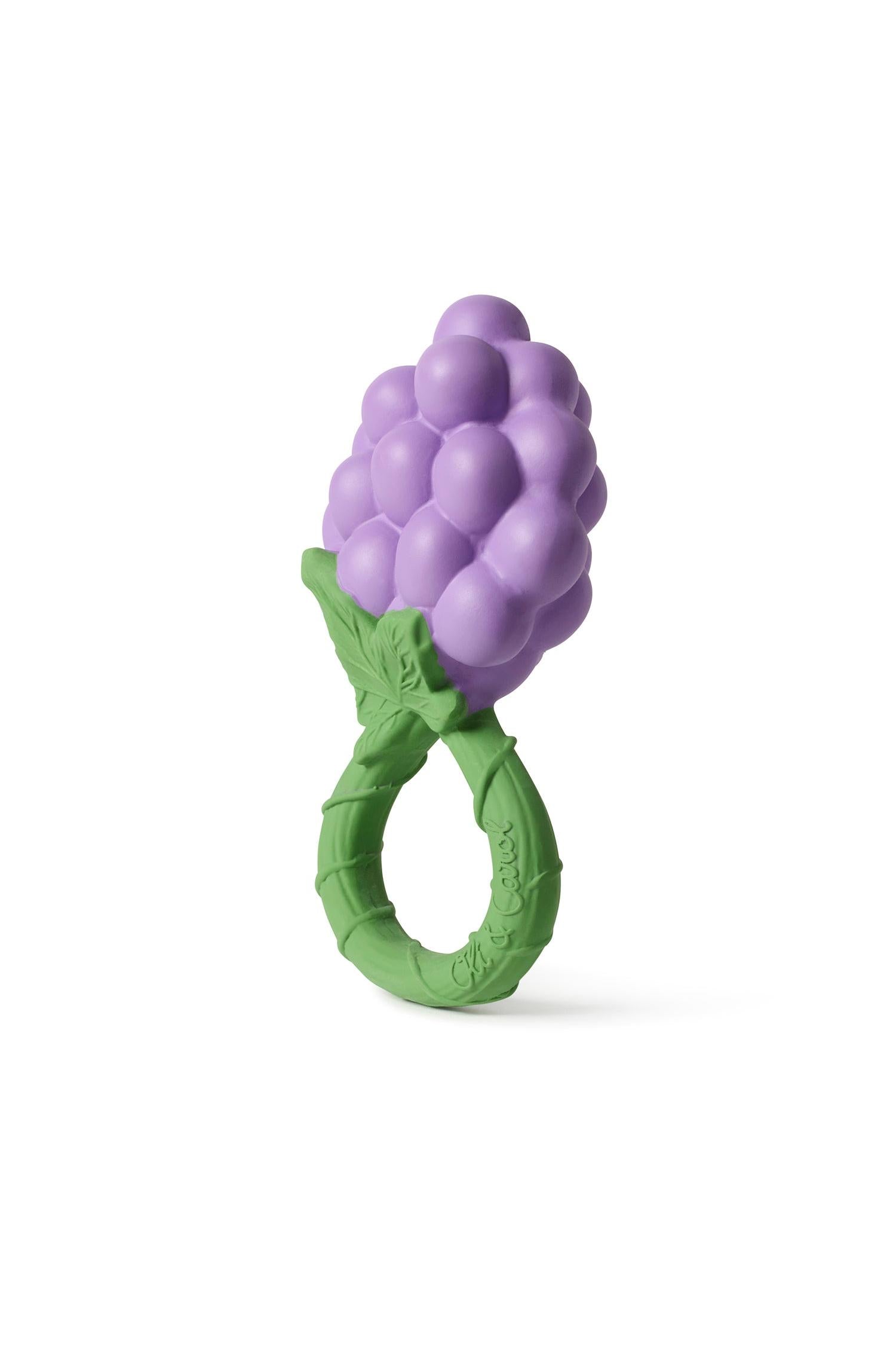 Sustainable baby toy, Oli&Carol Grape Rattle, 2-in-1 teether and rattle, handmade, biodegradable, and portable.