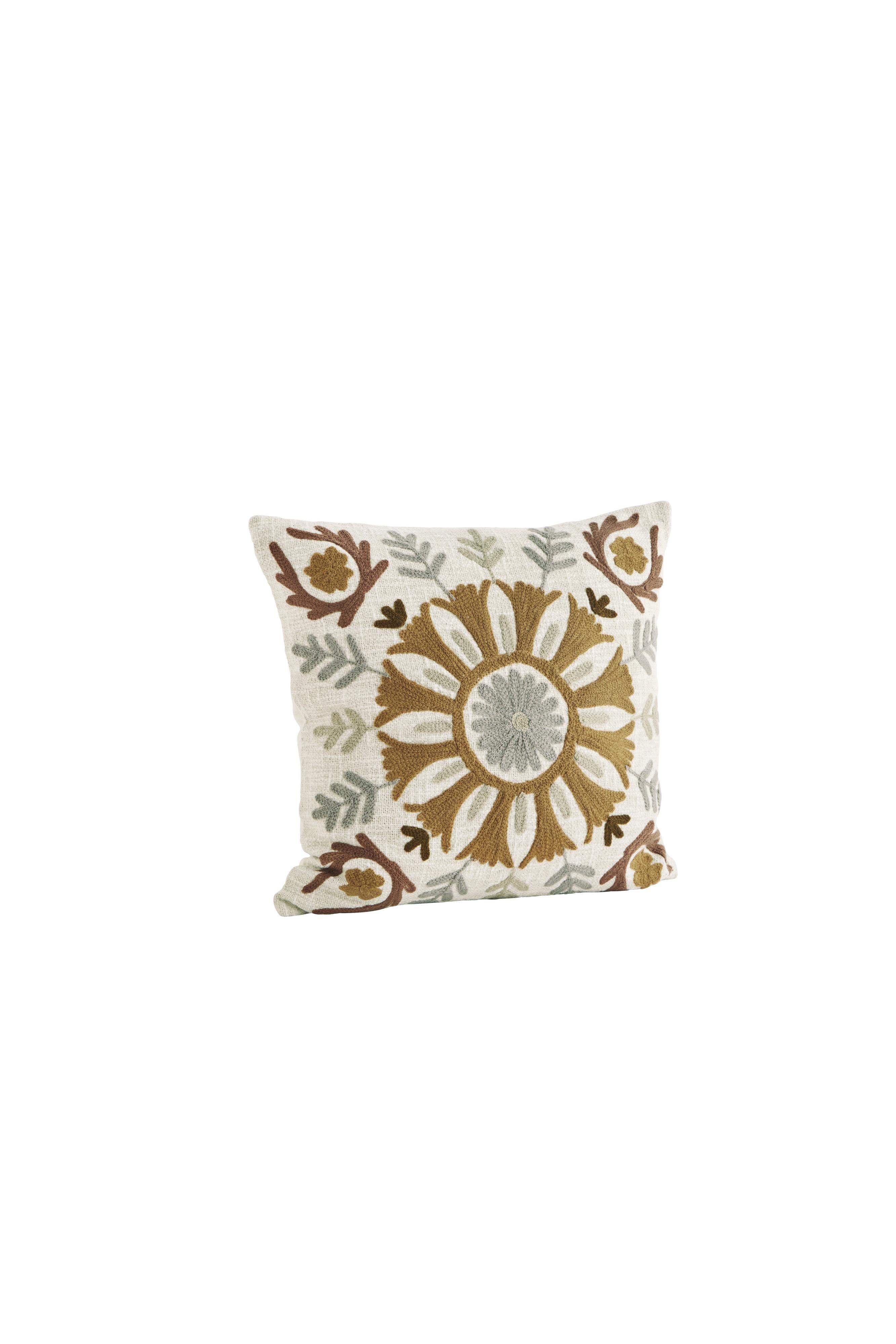 Madam Stoltz Suzani Embroidered Cushion Cover - Off White, Brown