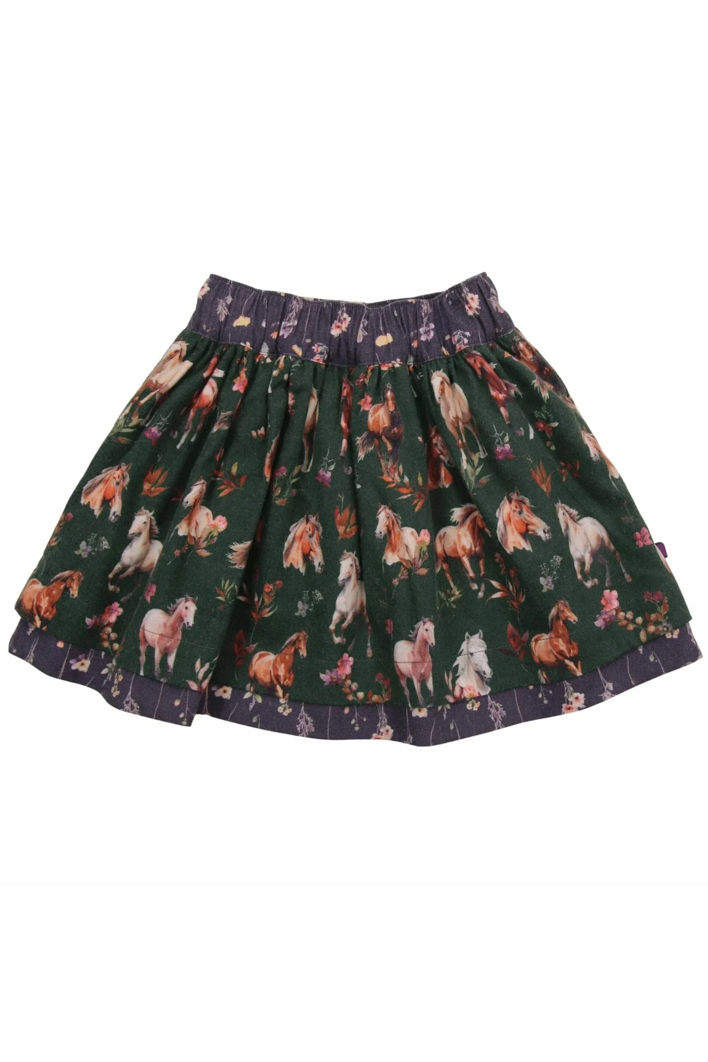 Enfant Terrible Reversible Skirt with Horse/Wildflower Print in Dark Green-Plum