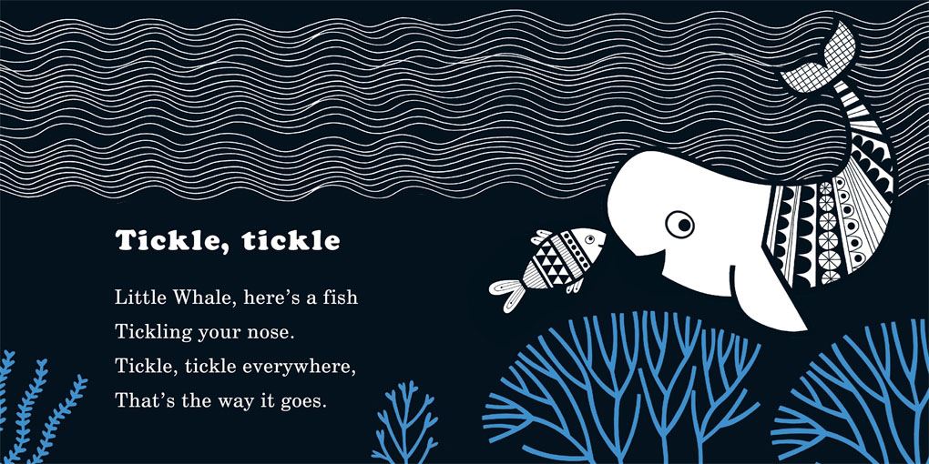 Illustration of a whale and fish with text on a dark background