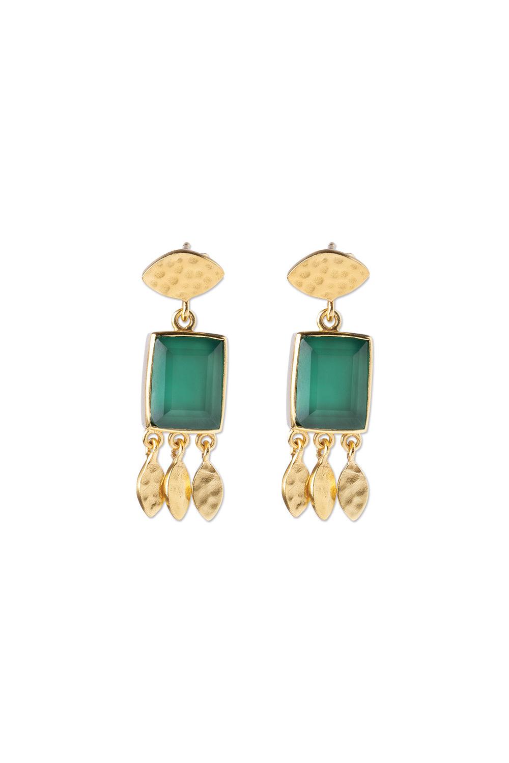 A Beautiful Story Affectionate Green Onyx Earrings Gold Plated