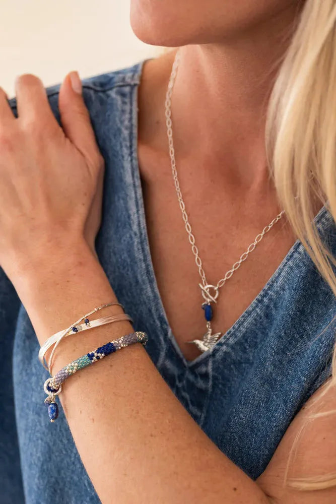 A Beautiful Story Artistic Lapis Lazuli Bracelet Silver Coloured