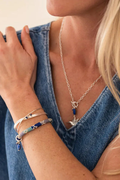 A Beautiful Story Artistic Lapis Lazuli Bracelet Silver Coloured