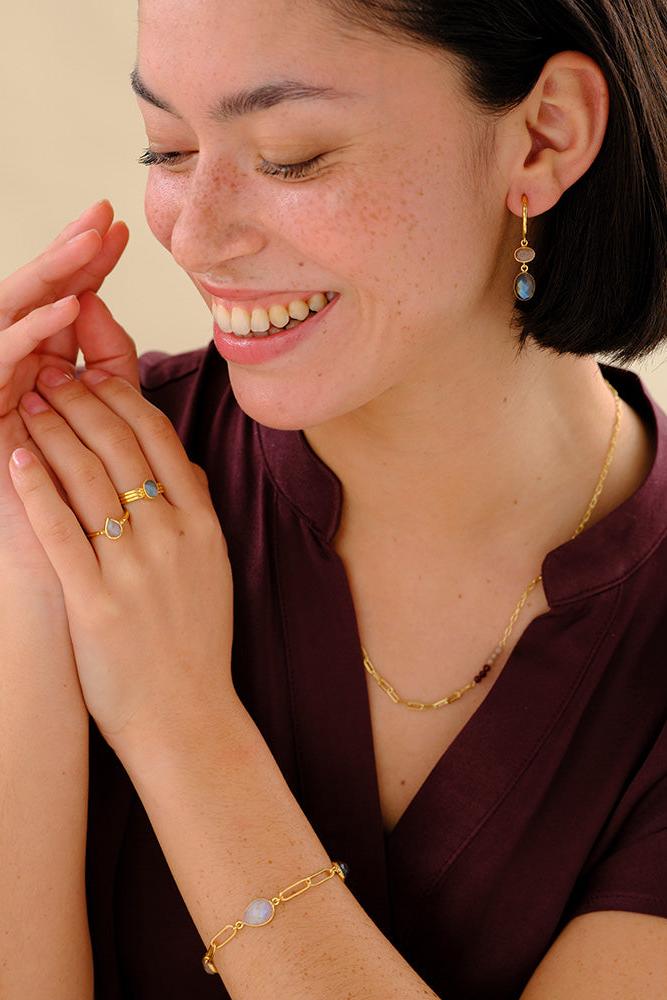 A Beautiful Story Attentive Labradorite Ring Gold Plated