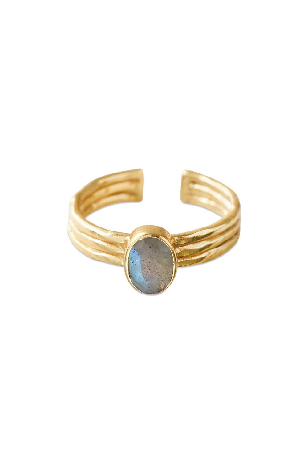 A Beautiful Story Attentive Labradorite Ring Gold Plated