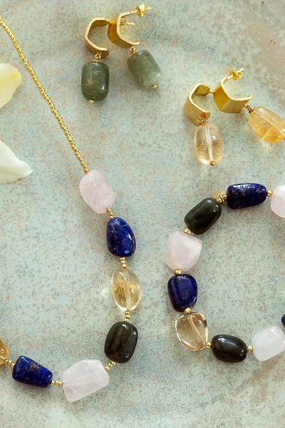 A Beautiful Story Excessive Rose Quartz Mix Necklace Gold Coloured