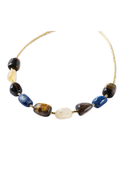 A Beautiful Story Excessive Tiger eye Lapis Lazuli Smokey Quartz Citrine Necklace Gold Coloured