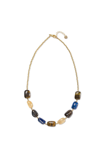 A Beautiful Story Excessive Tiger eye Lapis Lazuli Smokey Quartz Citrine Necklace Gold Coloured