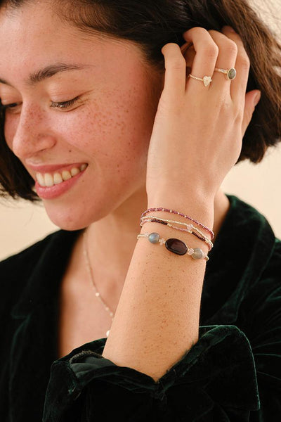 A Beautiful Story Excited Garnet Labradorite Rose Quartz Bracelet Silver Coloured