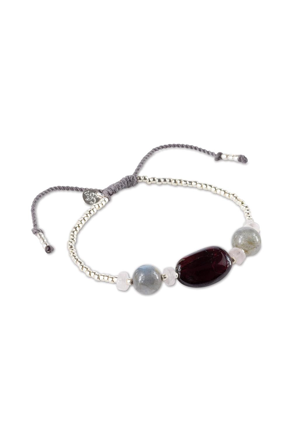 A Beautiful Story Excited Garnet Labradorite Rose Quartz Bracelet Silver Coloured