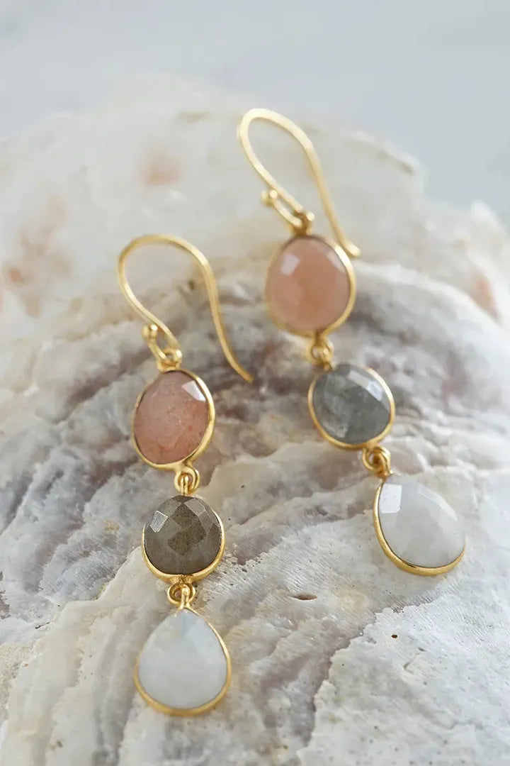 A Beautiful Story Granted Peach Moonstone Labradorite Moonstone Earrings GP