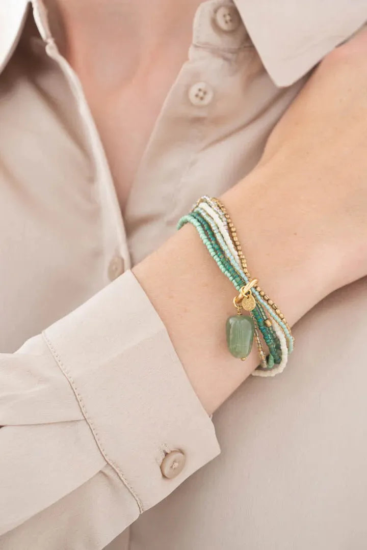 A Beautiful Story Nirmala Aventurine Gold Coloured Bracelet