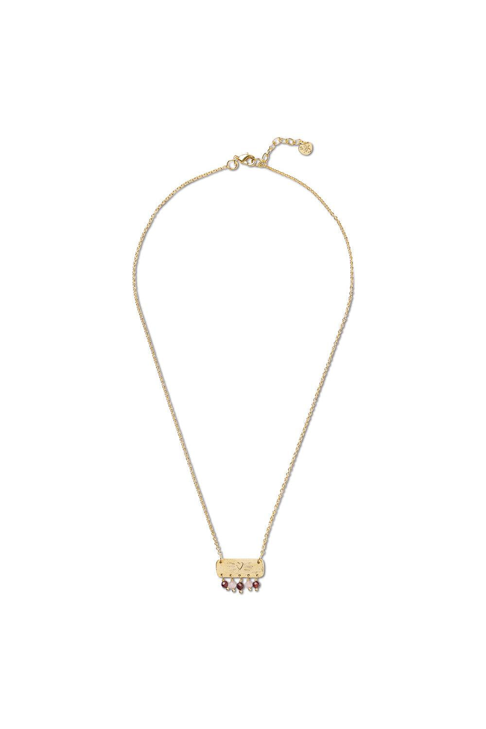 A Beautiful Story Sanity Garnet Rose Quartz Necklace Gold Plated
