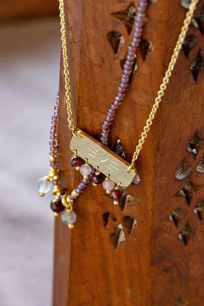 A Beautiful Story Sanity Garnet Rose Quartz Necklace Gold Plated