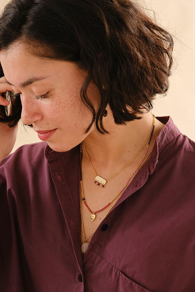 A Beautiful Story Sanity Garnet Rose Quartz Necklace Gold Plated
