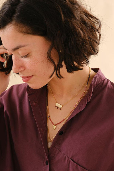 A Beautiful Story Sanity Garnet Rose Quartz Necklace Gold Plated