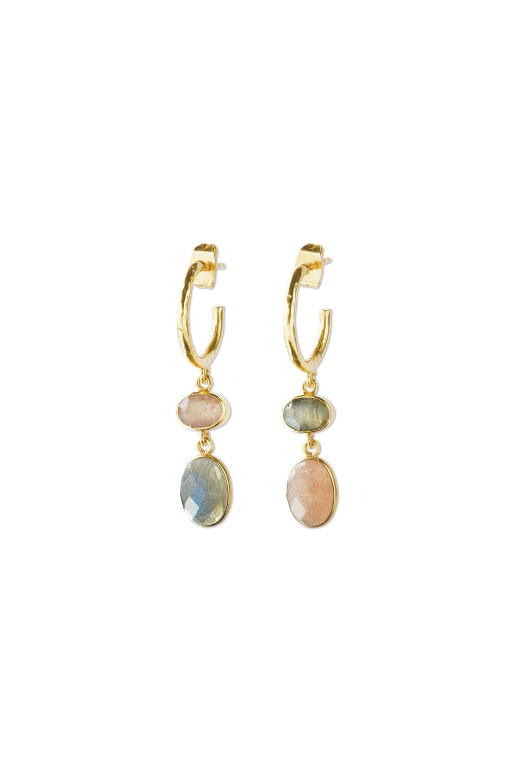 A Beautiful Story Shimmering Peach Moonstone Labradorite Earrings Gold Plated