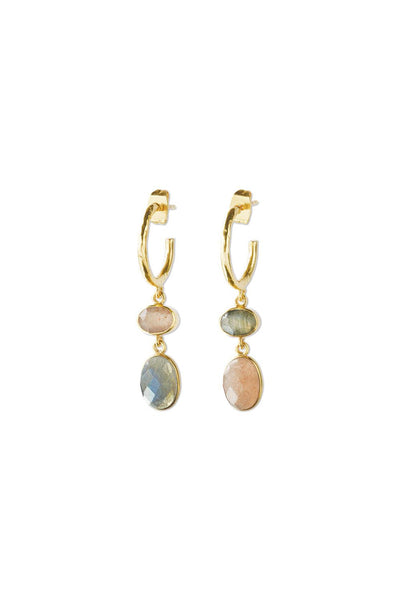 A Beautiful Story Shimmering Peach Moonstone Labradorite Earrings Gold Plated
