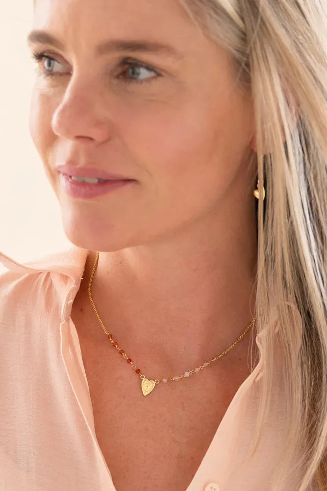 A Beautiful Story Truthful Rose Quartz Carnelian Necklace GP