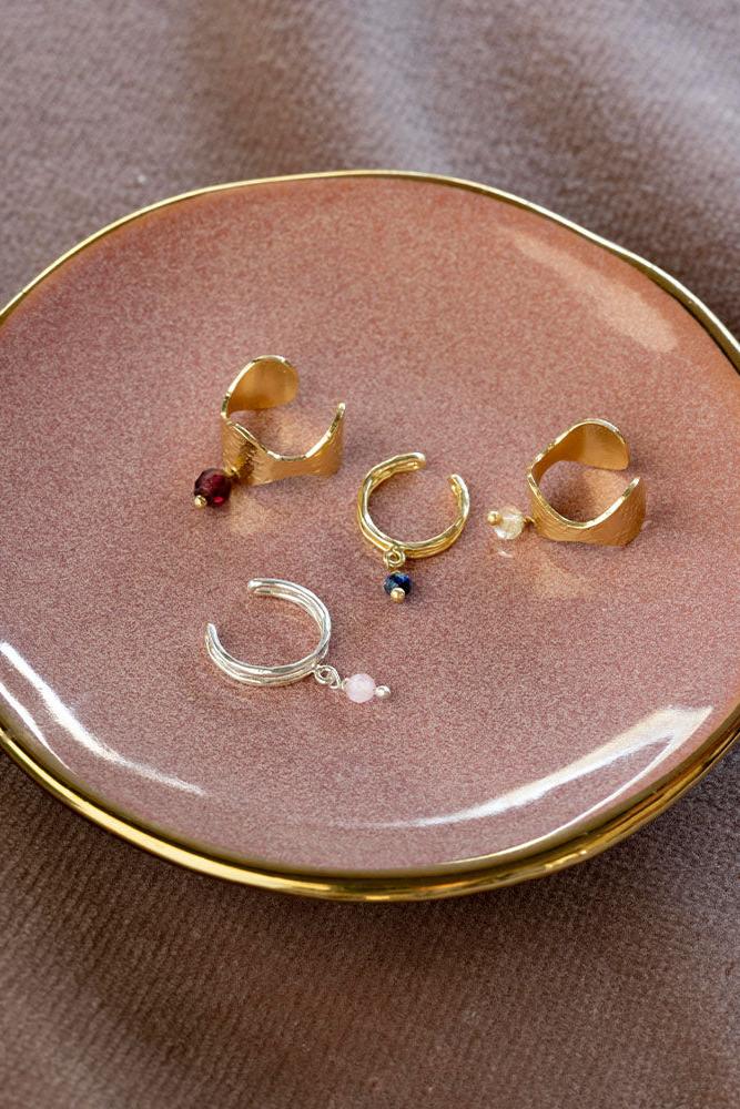 A Beautiful Story Wave Gemstone Ear Cuff Garnet Gold Plated
