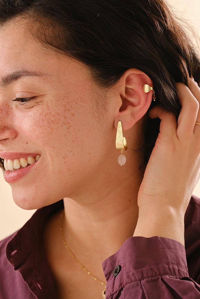 A Beautiful Story Wave Gemstone Ear Cuff Garnet Gold Plated