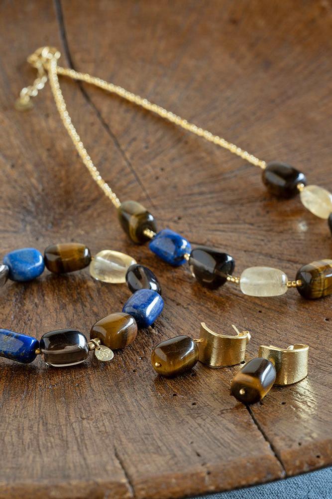 A Beautiful Story Worthy Tiger Eye Lapis Lazuli Smokey Quartz Citrine Bracelet Gold Coloured