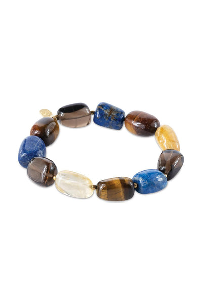 A Beautiful Story Worthy Tiger Eye Lapis Lazuli Smokey Quartz Citrine Bracelet Gold Coloured