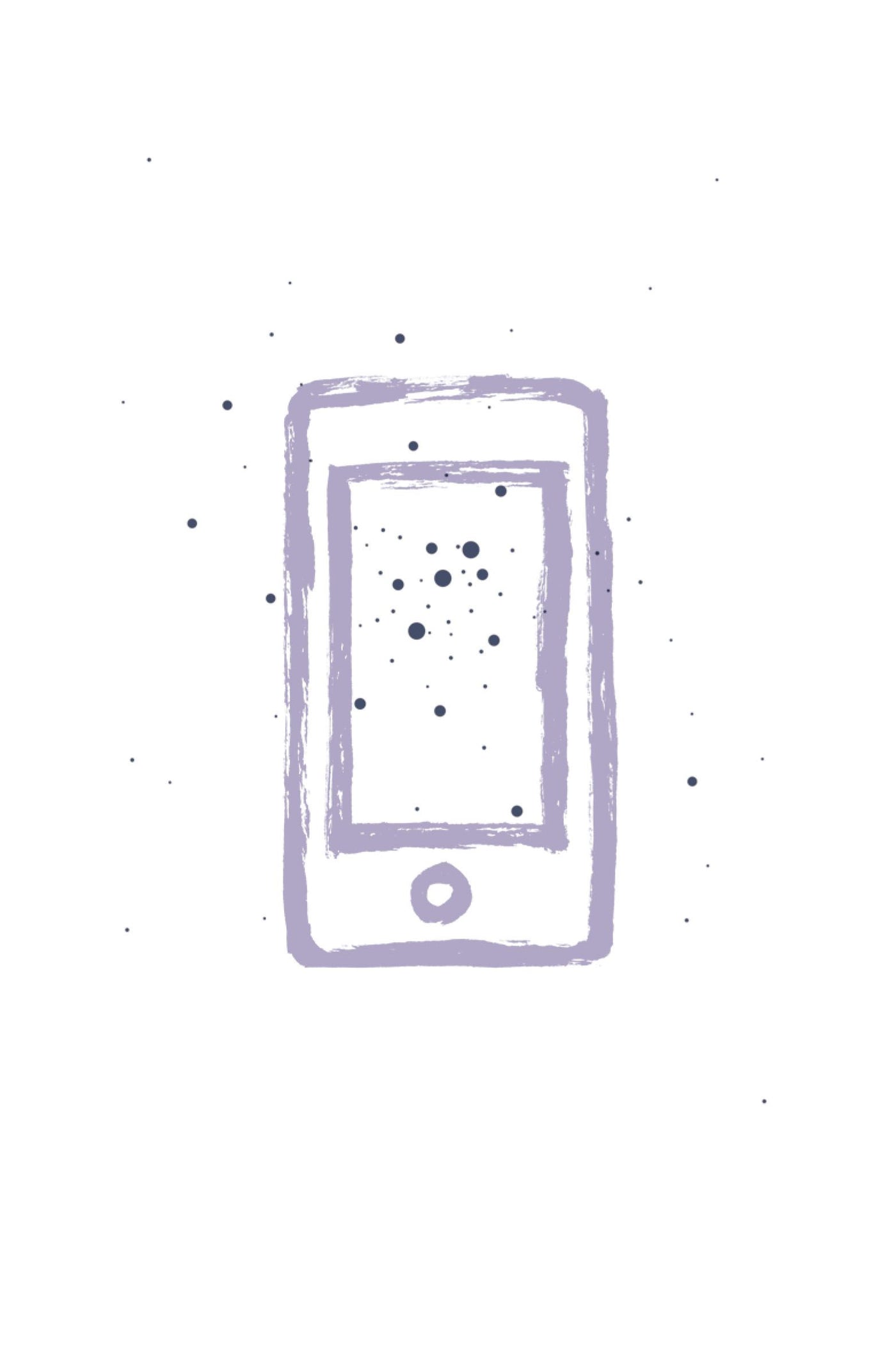 Hand-drawn illustration of a smartphone with a purple outline on a white background