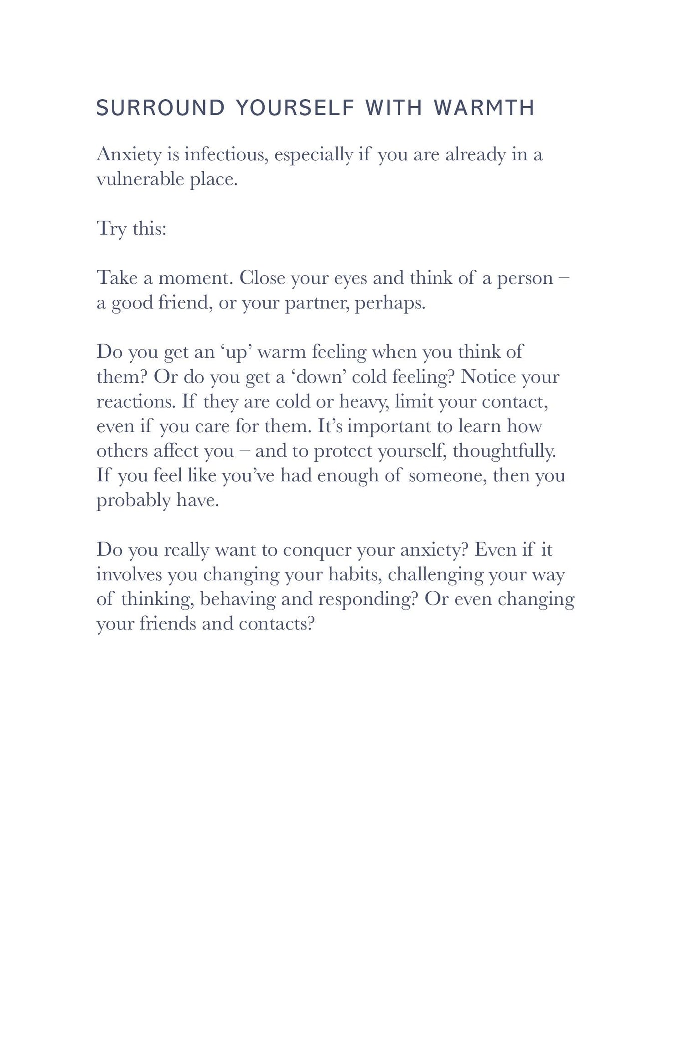 Text advice on managing anxiety with a white background