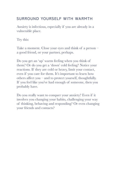 Text advice on managing anxiety with a white background