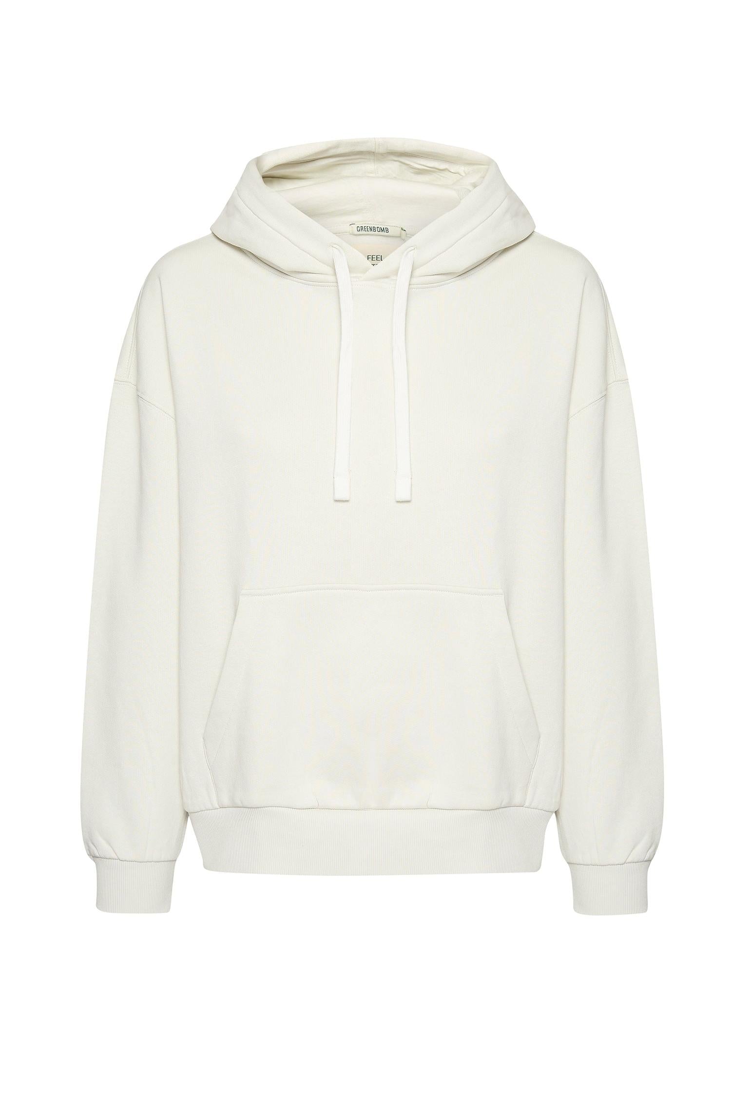 White organic cotton hoodie on a white background