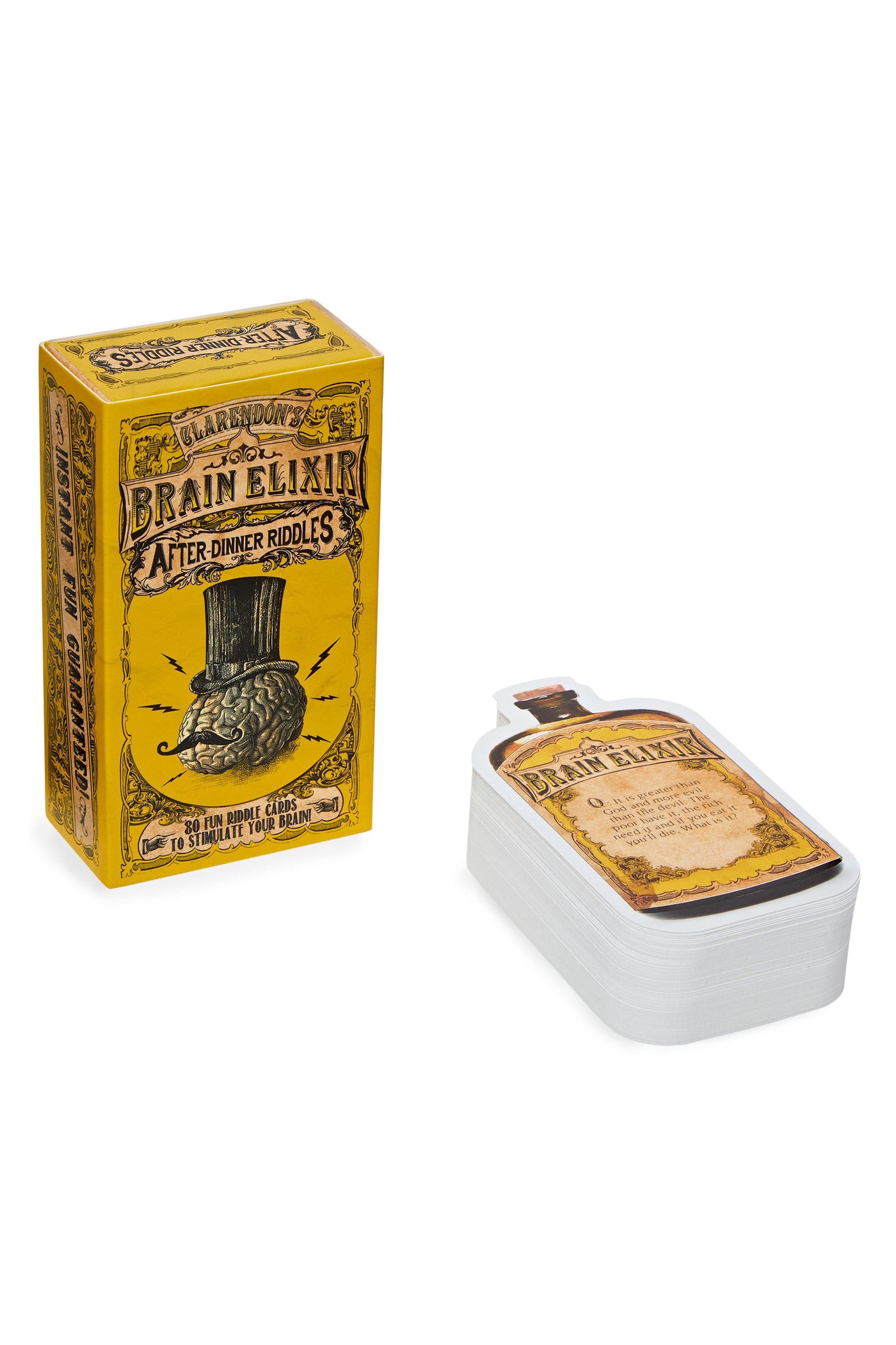 A yellow box with game cards beside it