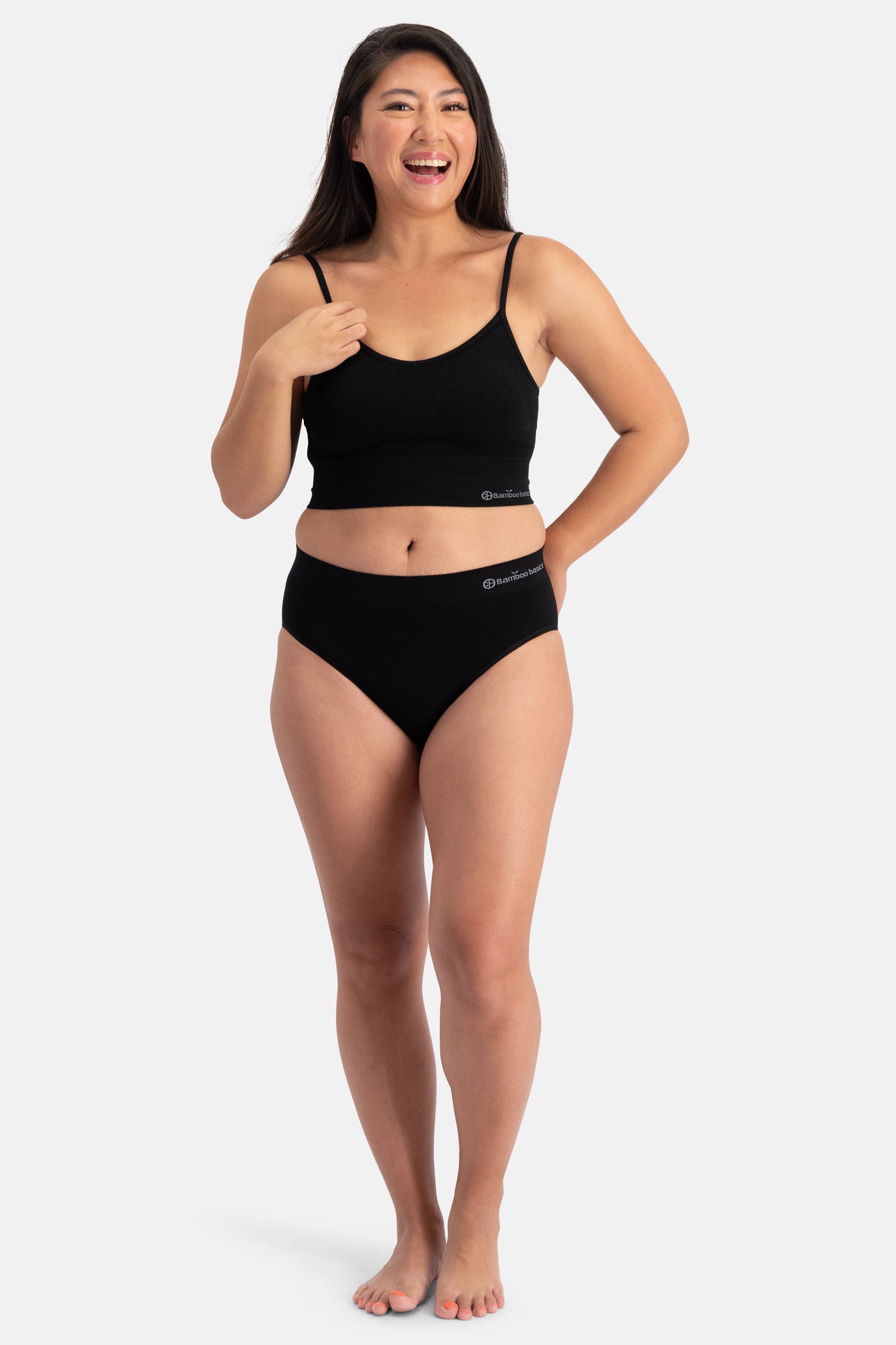 Women wearing black bamboo underwear