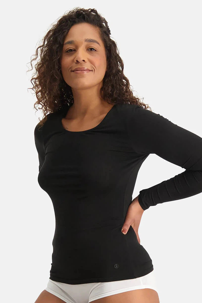 Bamboo Basics Ladies BB Luna Black Knitted T-Shirt LS 2-pack (Refibra)-Womens-Ohh! By Gum - Shop Sustainable