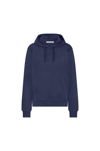 Navy blue bamboo hoodie on a white background