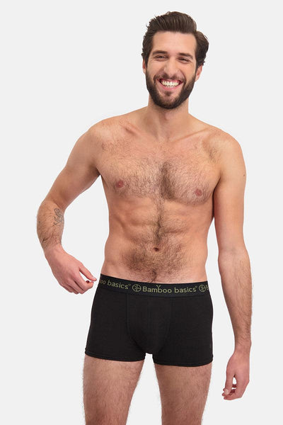 Man wearing black bamboo boxer briefs