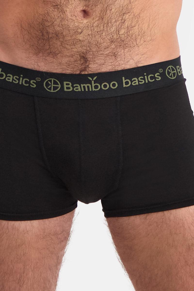 Close up mens bamboo boxer briefs with Bamboo Basics branding