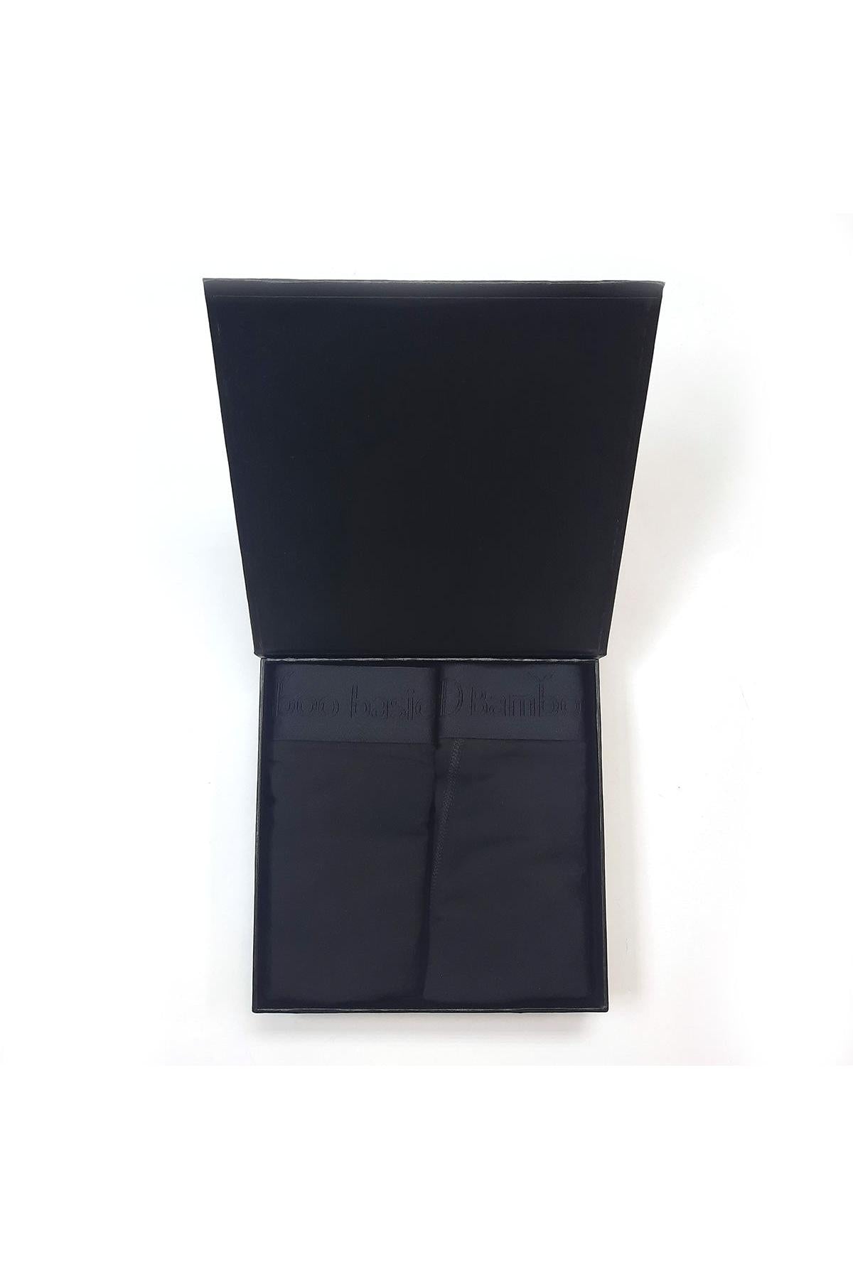 Black gift box open with mens bamboo underwear