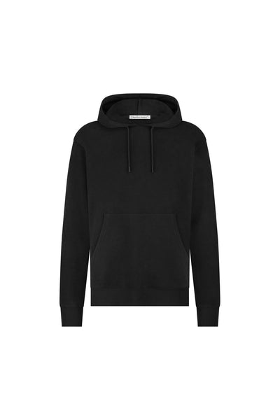 Black organic cotton hoodie on a white background