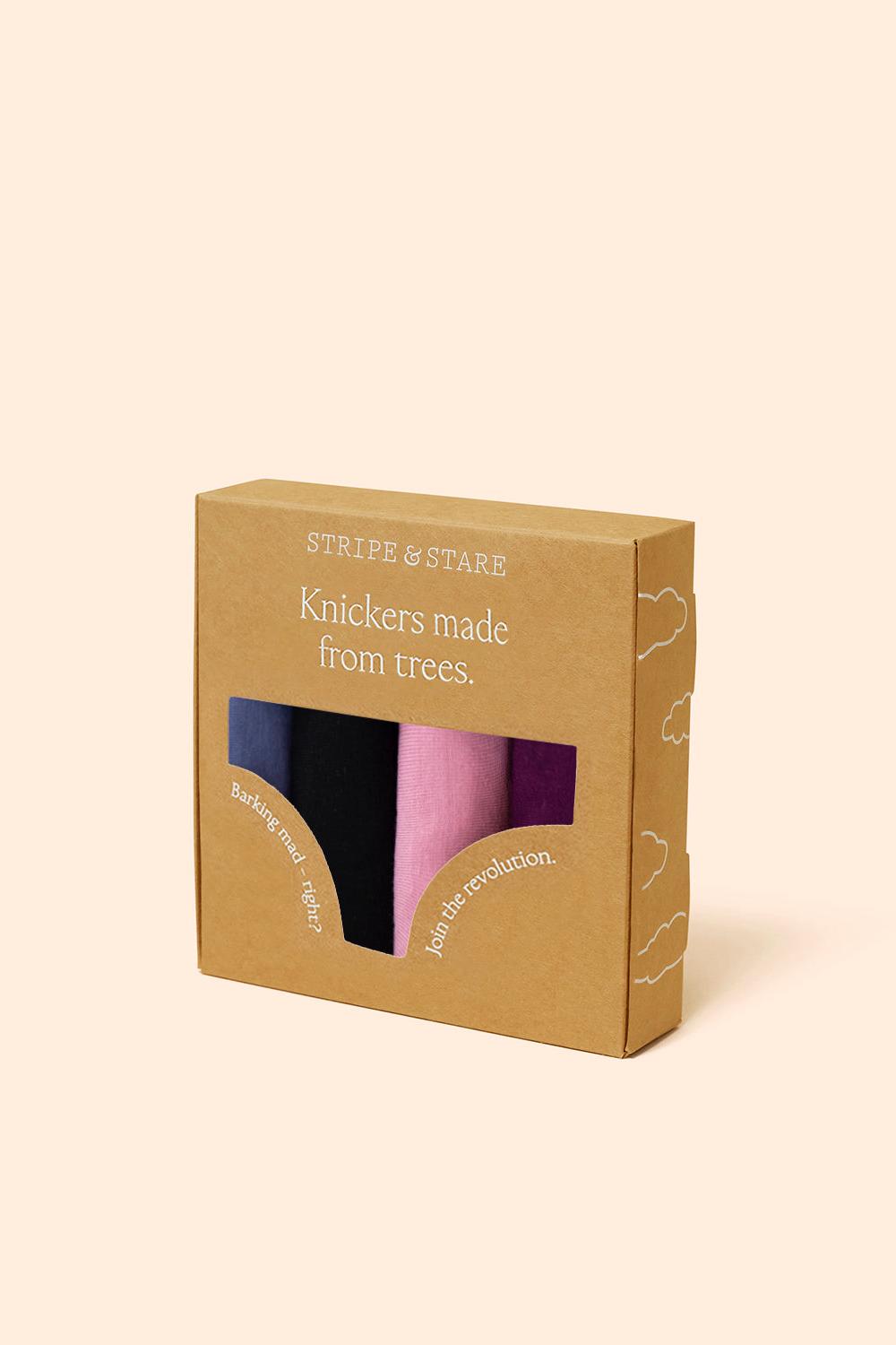 Stripe & Stare Classic Knicker Four Pack - Black Cherry
